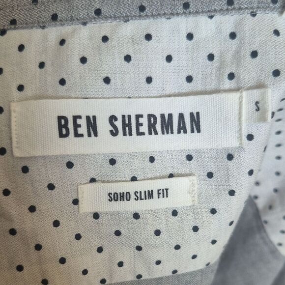 Ben Sherman Soho Slim Fit Charcoal Polka Dot Button Down Shirt - Picture 9 of 16